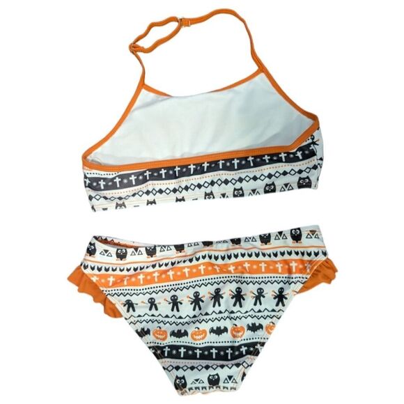 Shekini 2 piece swimsuit voodoo Halloween white ruffle halter girl's 10/12 - Picture 2 of 5